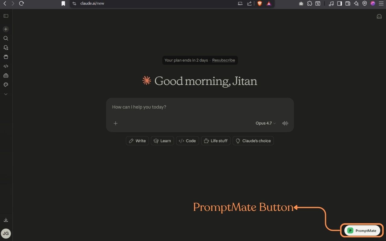 PromptMate button on Claude